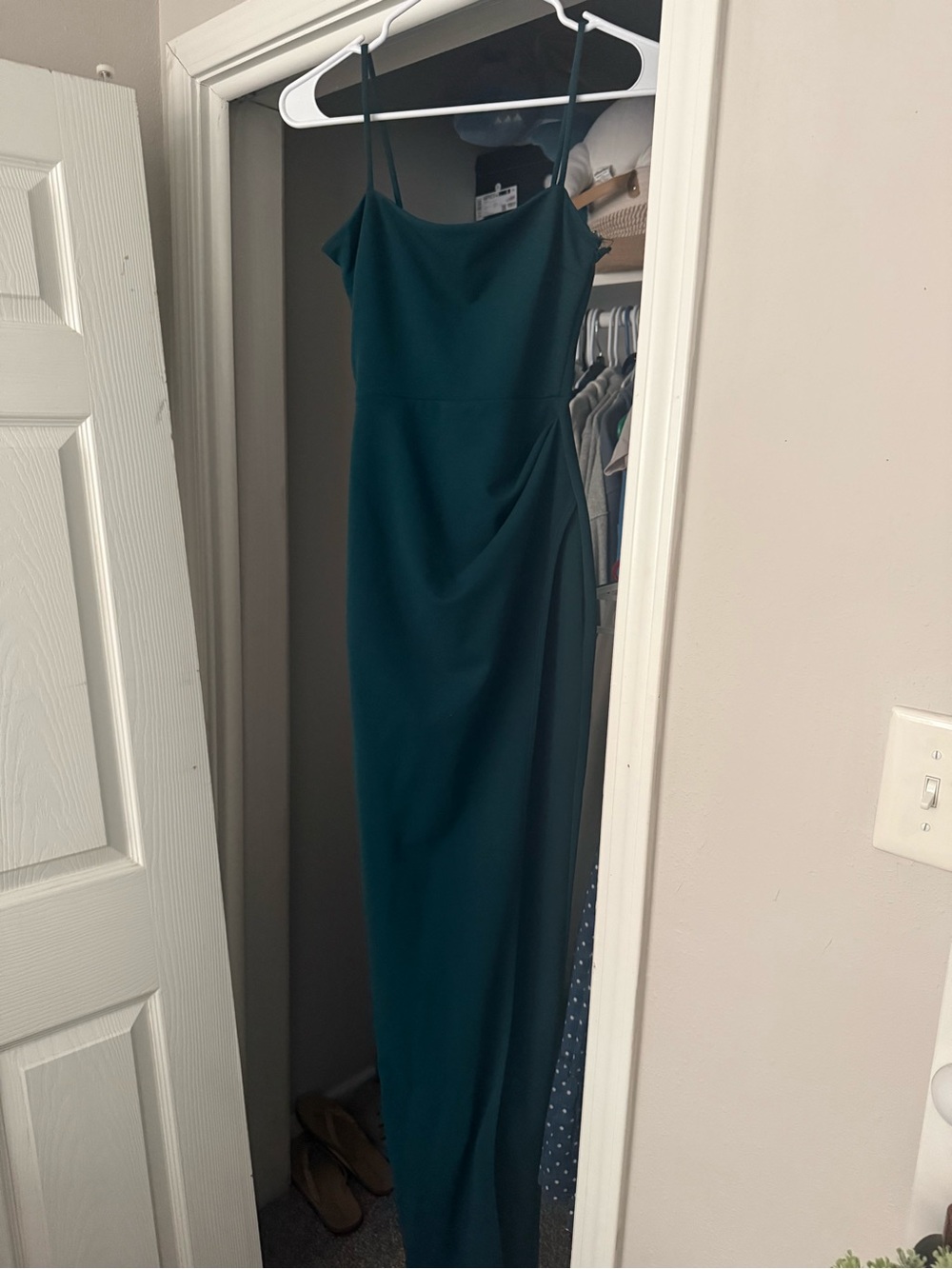 Windsor Teal Maxi Dress with Draped Side and Spaghetti Straps